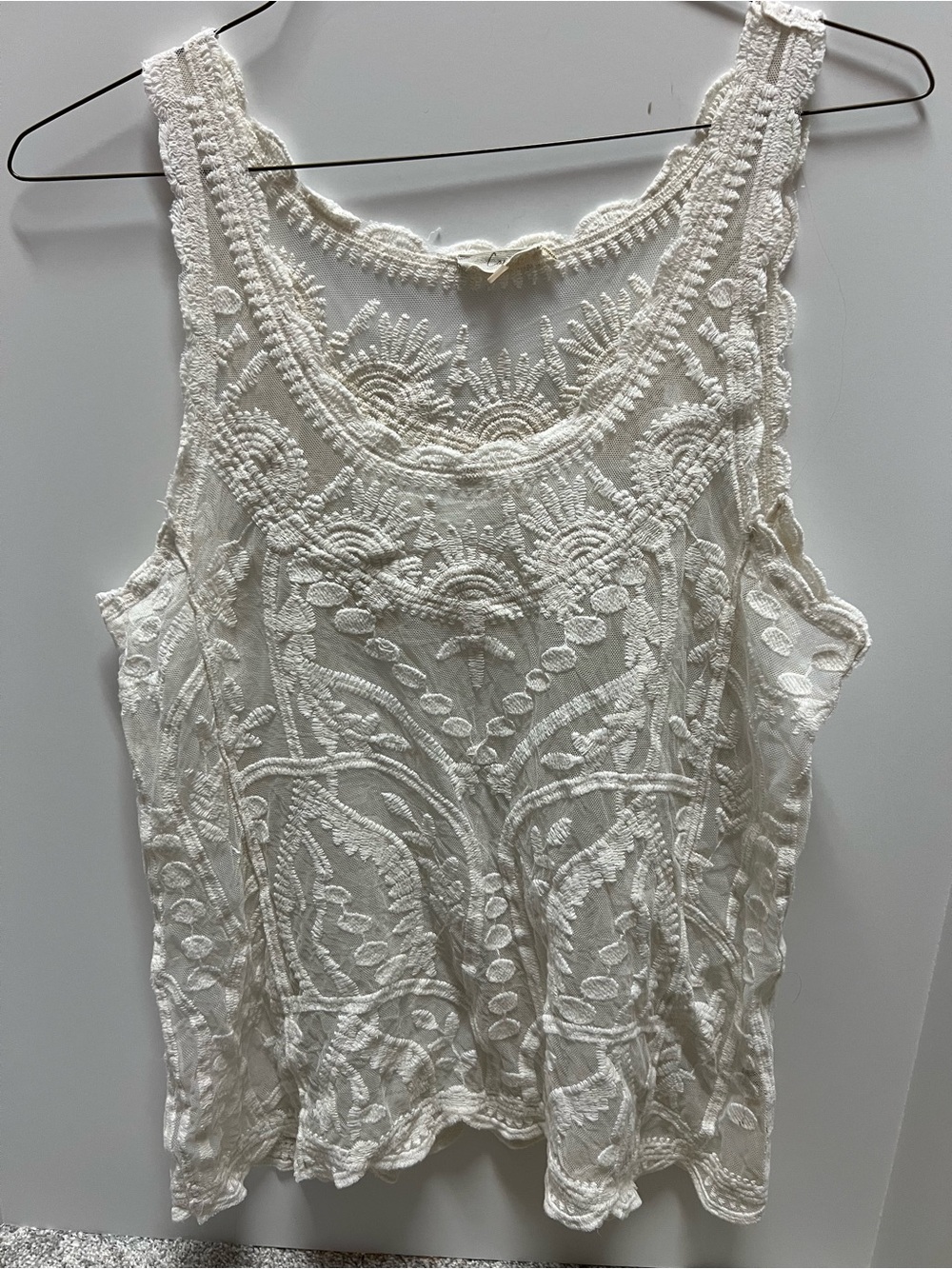 Capri Cream Lace Embroidered Tank Top
